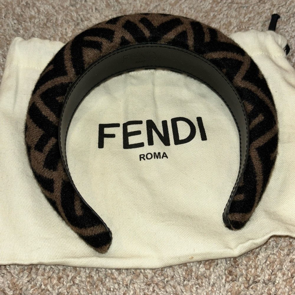 Fendi Brown and Black FF Logo Padded Headband